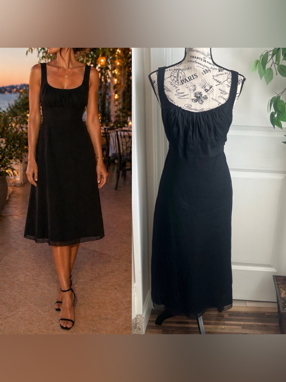 Elie Tahari Y2K Linen Blend Sleeveless A-line Midi Dress Black Sz 8